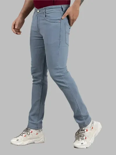 Stylish Grey Denim Solid Mid-Rise Jeans For Men