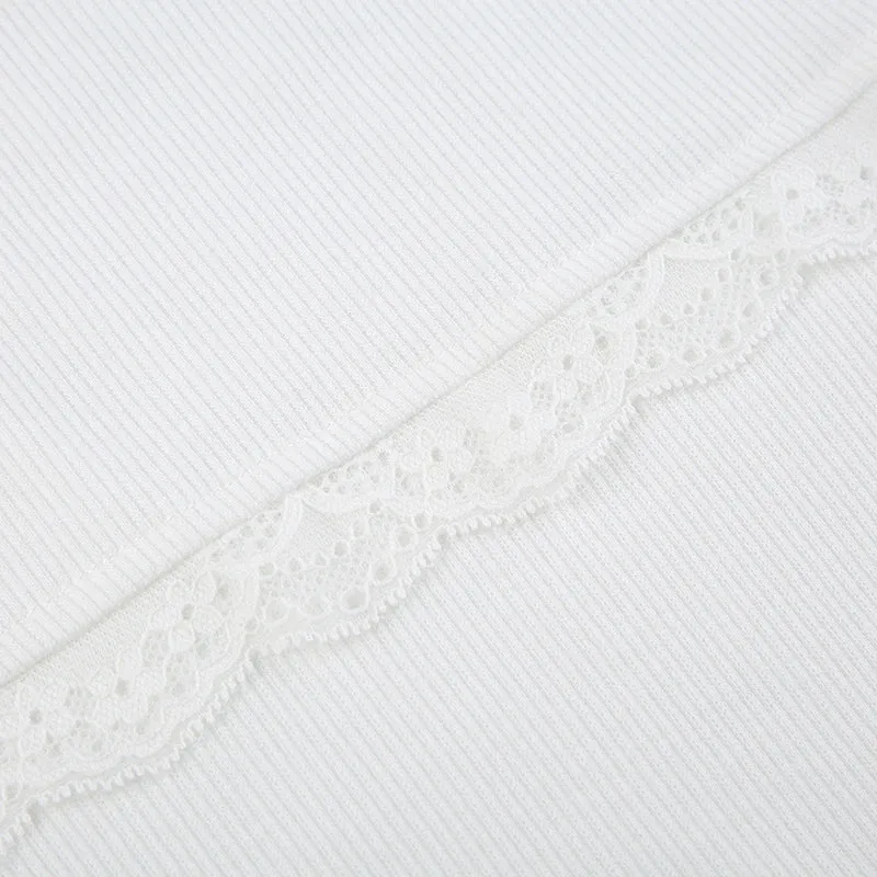 Sweet White Bow Crop Lace Patched Top