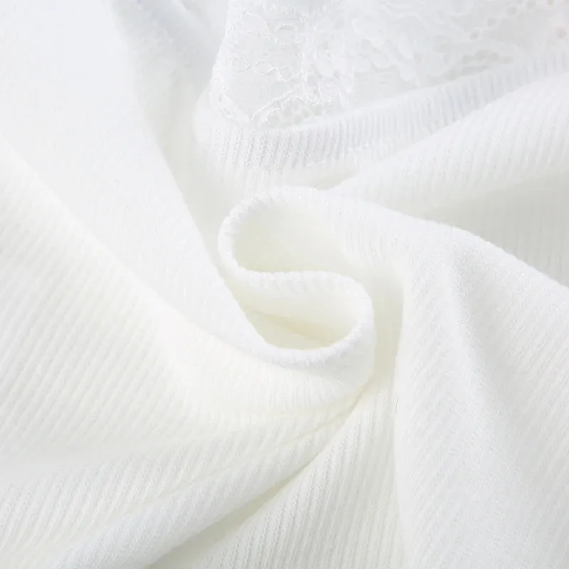 Sweet White Bow Crop Lace Patched Top