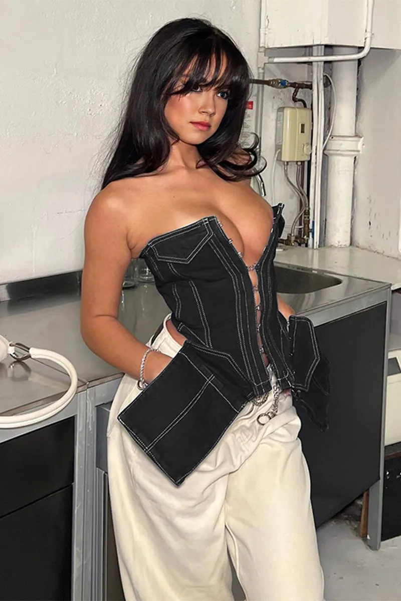 TD454 Bustier Corset Denim Top