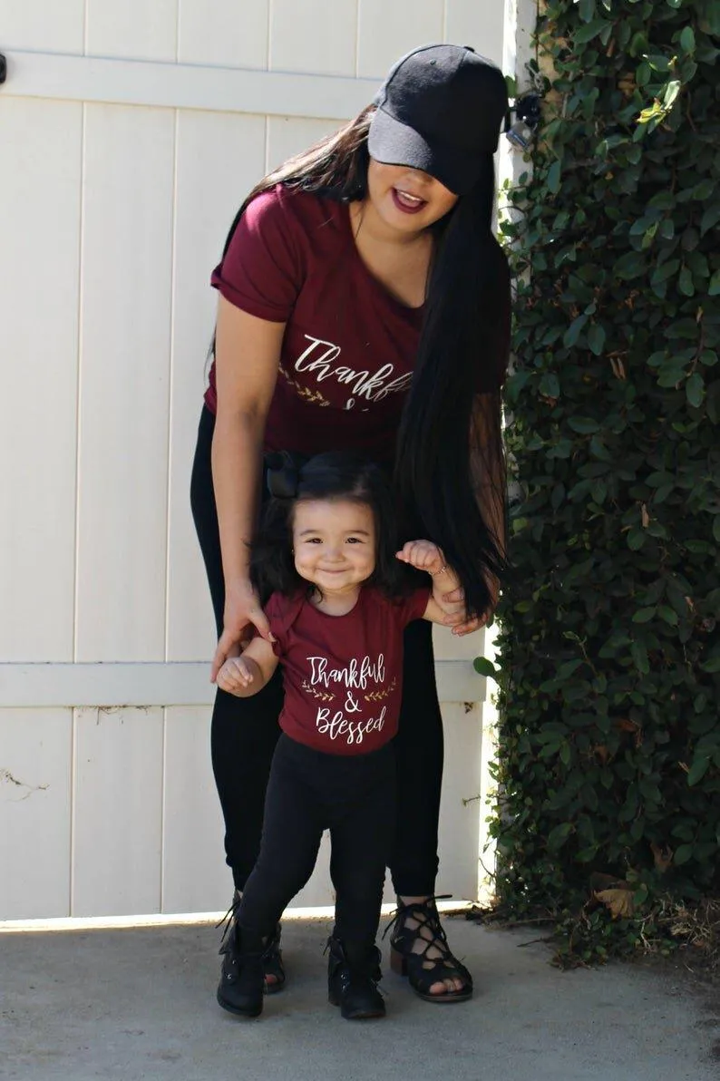 Thankful & Blessed Matching Maroon Tees
