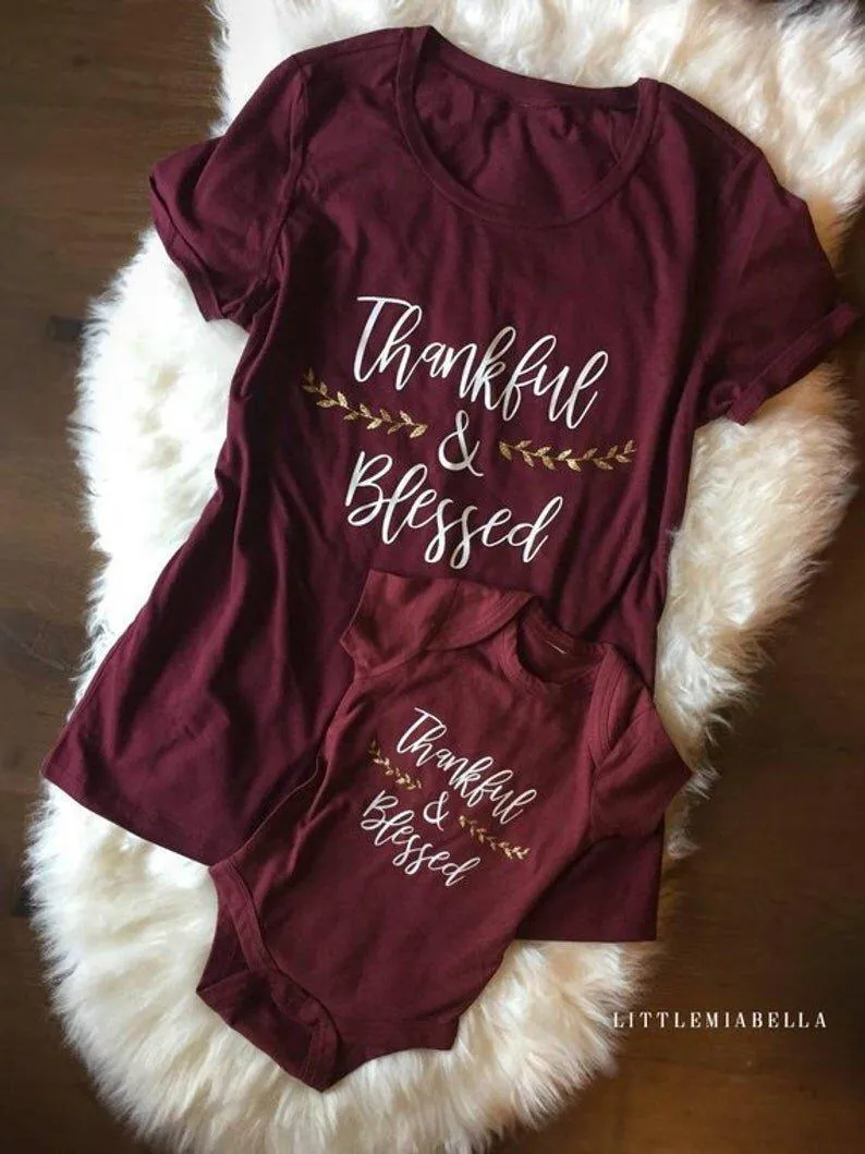 Thankful & Blessed Matching Maroon Tees