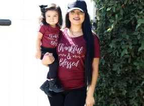 Thankful & Blessed Matching Maroon Tees