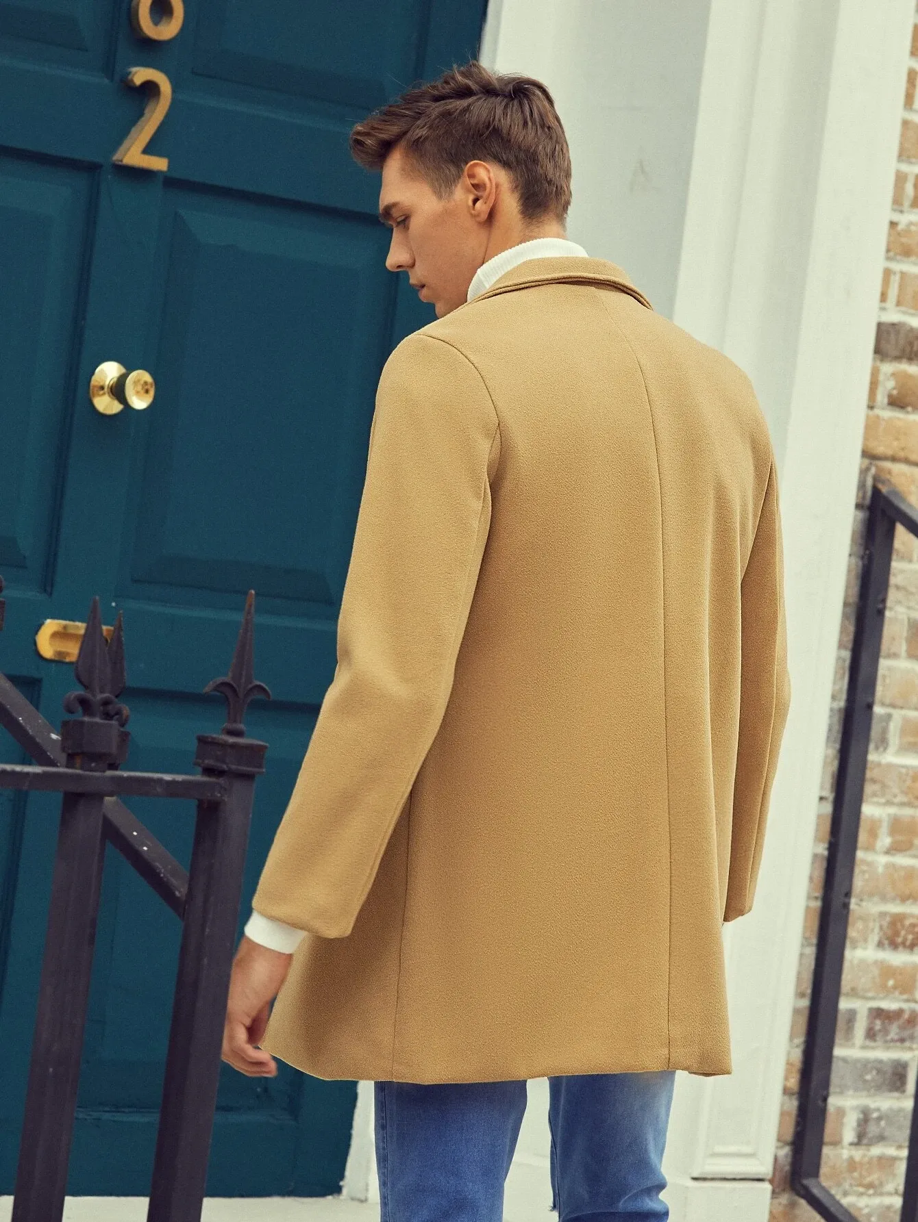 Through Lapel Collar Coat in Camel