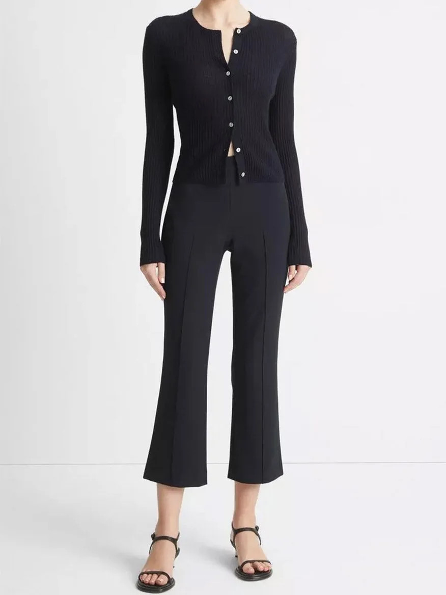 Vince Mid-Rise Pintuck Crop Flare Pant in Coastal Blue