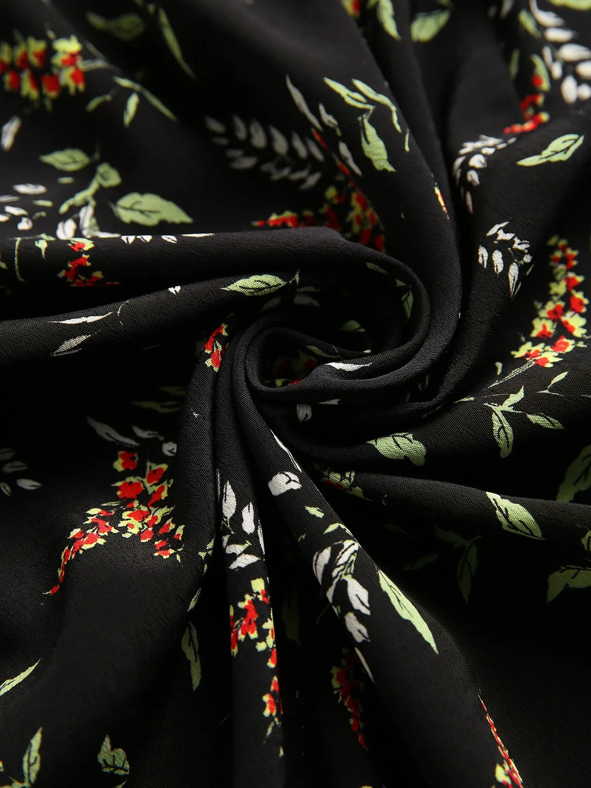 Wholesale Black Deep V Neck Half Sleeve Floral Print Self-Tie Wrap Irregular Hem Dresses