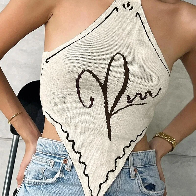 Wjczt Crop Tops Sexy Y2K Clothes Lace Up Sleeveless Backless Halter Vintage Streetwear Summer Women Knitted Vacation Festival
