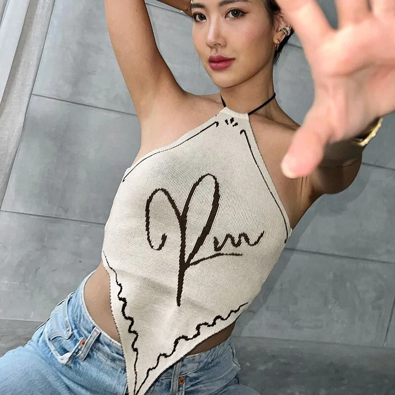 Wjczt Crop Tops Sexy Y2K Clothes Lace Up Sleeveless Backless Halter Vintage Streetwear Summer Women Knitted Vacation Festival