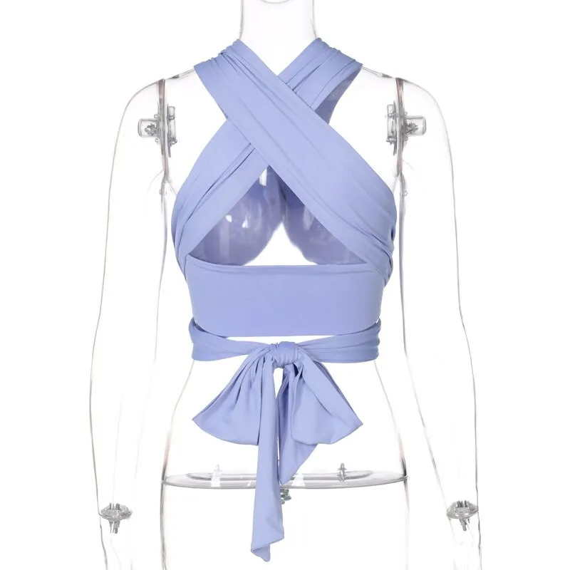 Wjczt Sleeveless Solid Corset Bandage Halter Patchwork Women Tops Hollow Out Sexy Tank Top Spring Summer Y2k Clothes Blouses