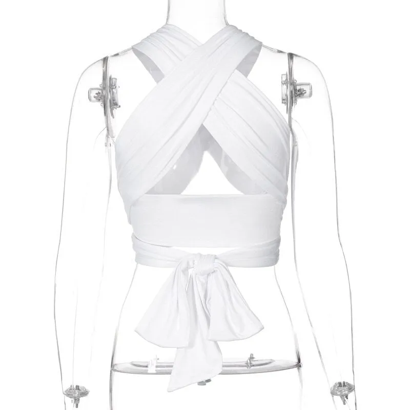 Wjczt Sleeveless Solid Corset Bandage Halter Patchwork Women Tops Hollow Out Sexy Tank Top Spring Summer Y2k Clothes Blouses