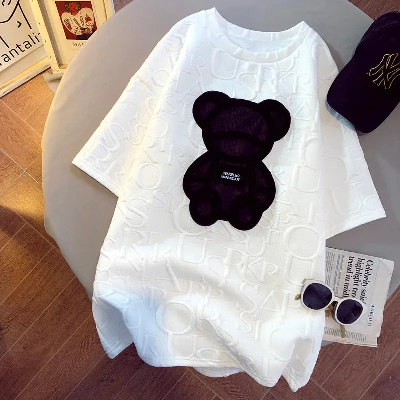 Women's T-shirts Harajuku Girls Plus Size Tops Letter Jacquard O-neck Short Sleeves Loose Summer Tshirt